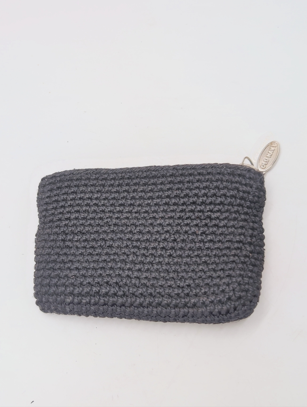 Old Navy Black Crochet Coin Pouch with Silver Zipper Pull 5x3.5in
